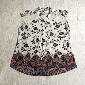 Daniel Rainn Textured Sleeveless Top with Paisleys and Floral Size Large